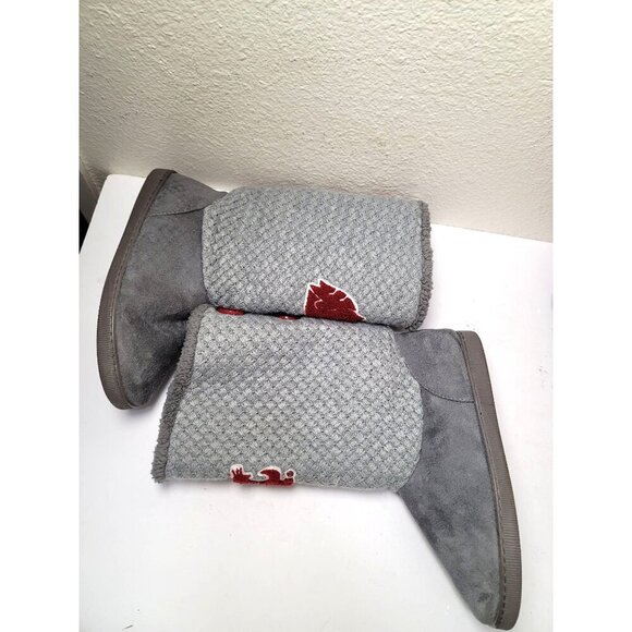 Washington State Cougars Womens Gray Knit Button Boots With Logo Patch - Picture 6 of 9